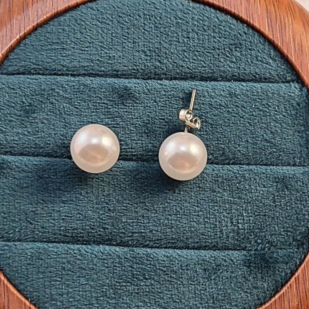 10mm Pearl Sterling Silver Stud Earrings 925 Genuine Cultured Classic White